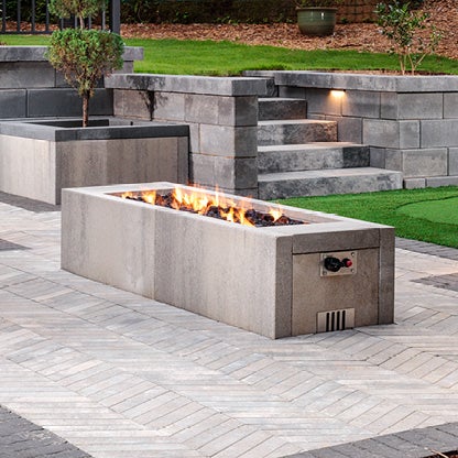 Long rectangular firepit fire feature